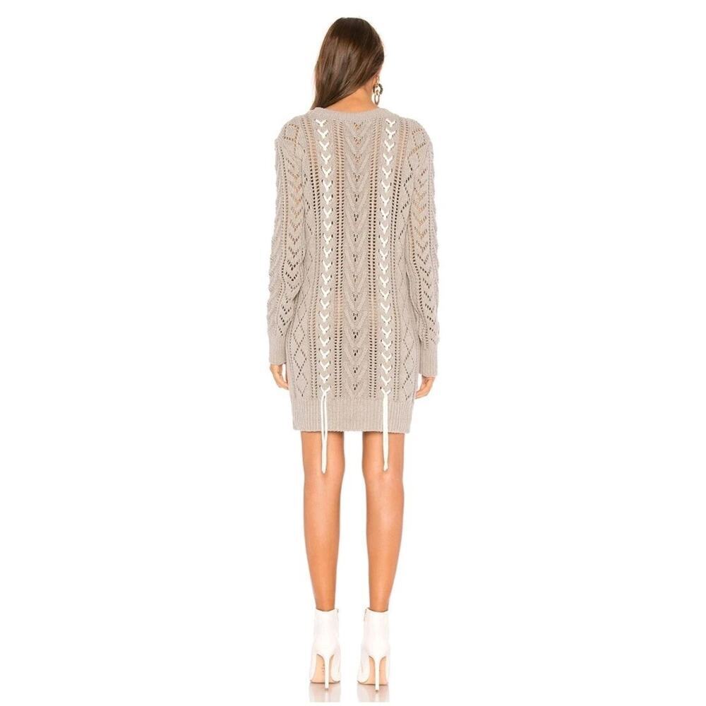 Lovers + Friends Lace Up Cable Knit Sweater Dress Gray Mini Sz M Winter Boots - Picture 2 of 10